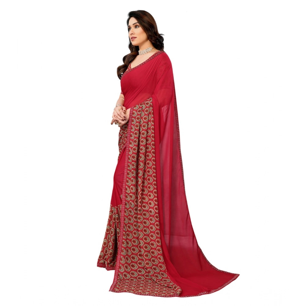Feminine Women's Georgette Printed Saree With Blouse Piece