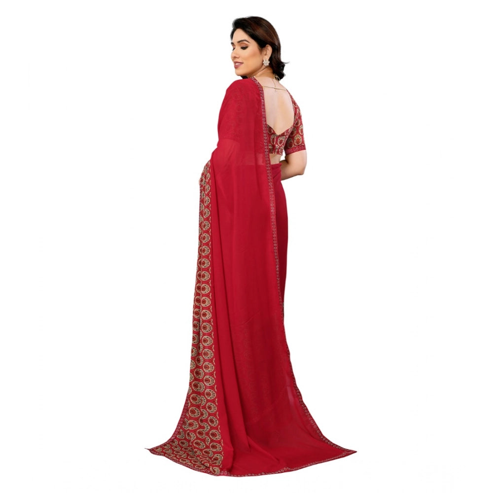Feminine Women's Georgette Printed Saree With Blouse Piece