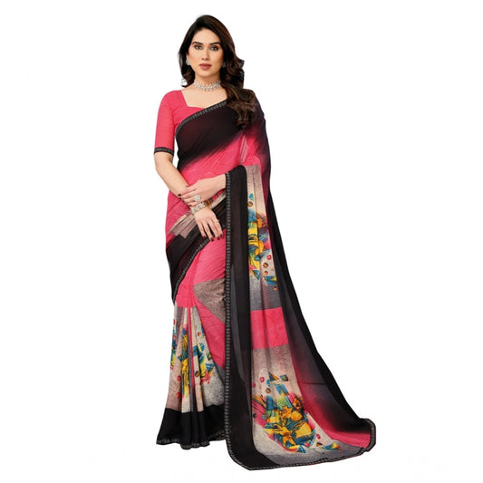 Feminine Women's Georgette Printed Saree With Blouse Piece