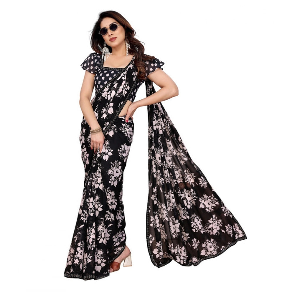 Fashionista Women's Georgette Printed Saree With Blouse Piece