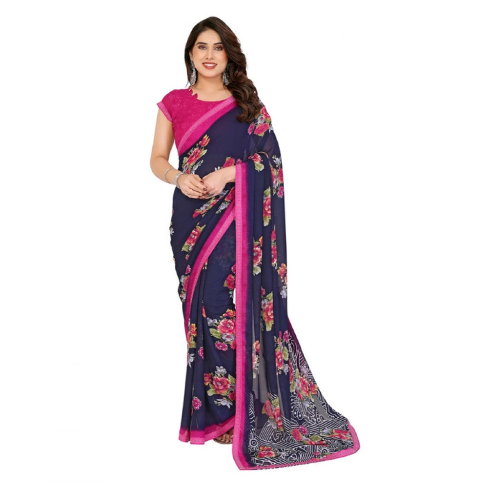 Comfy Women's Georgette Printed Saree With Blouse Piece