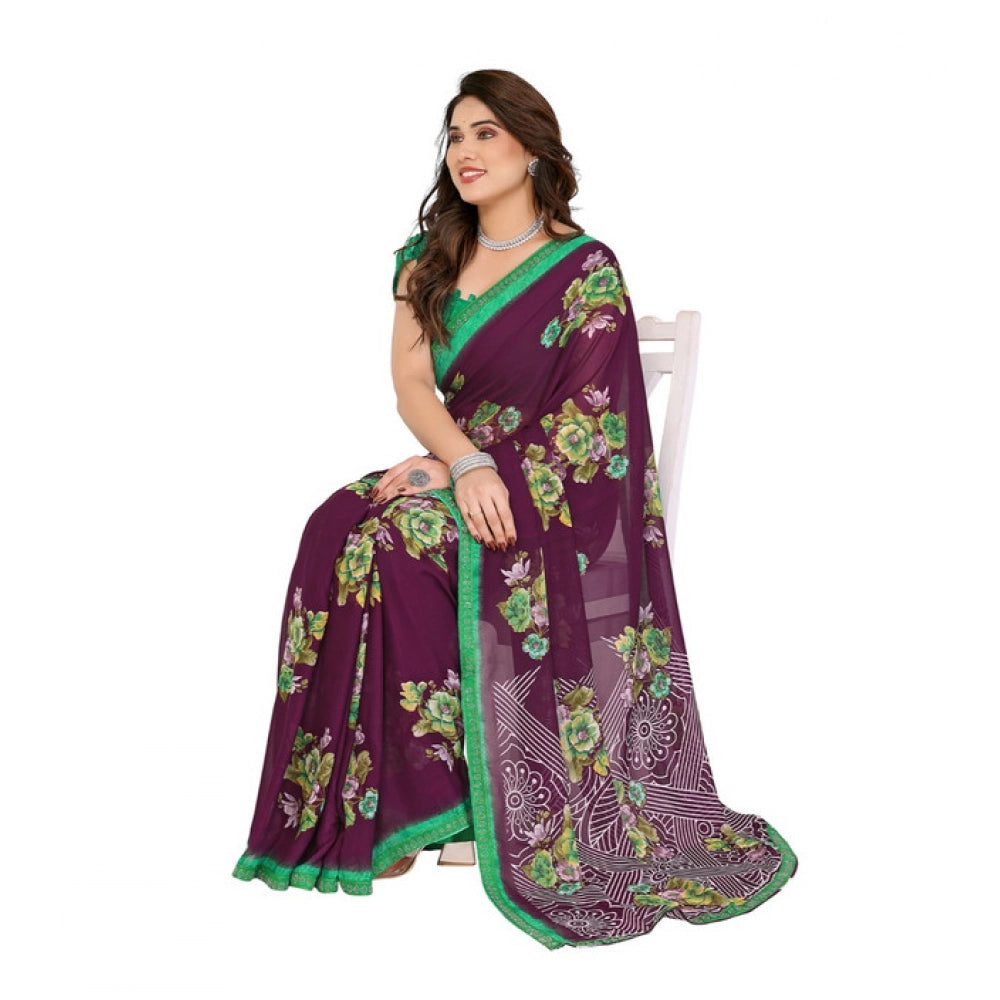 Comfy Women's Georgette Printed Saree With Blouse Piece