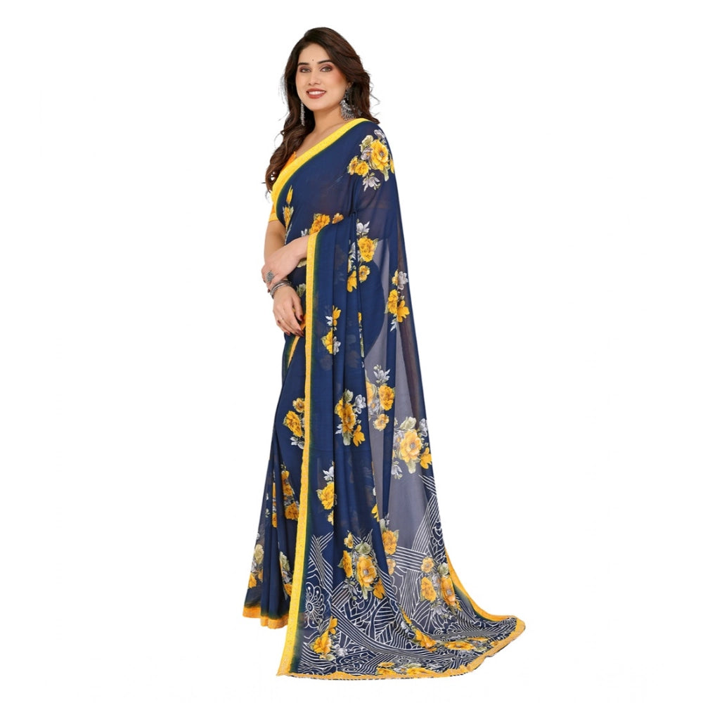 Comfy Women's Georgette Printed Saree With Blouse Piece