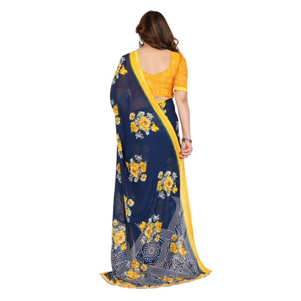 Comfy Women's Georgette Printed Saree With Blouse Piece