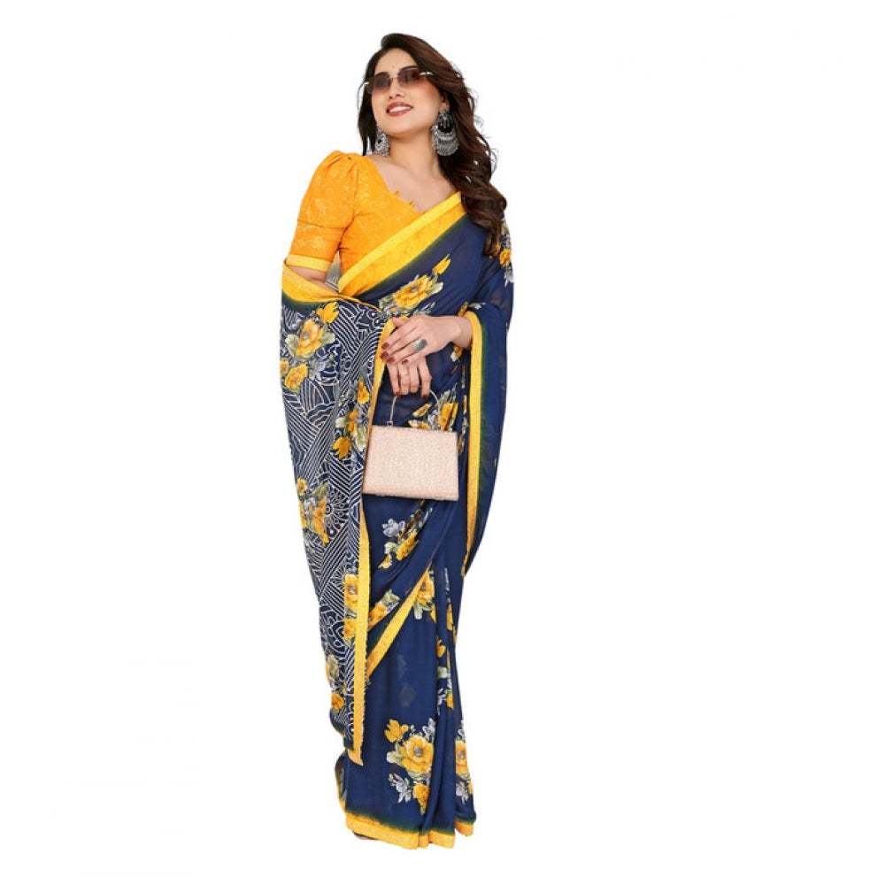 Comfy Women's Georgette Printed Saree With Blouse Piece