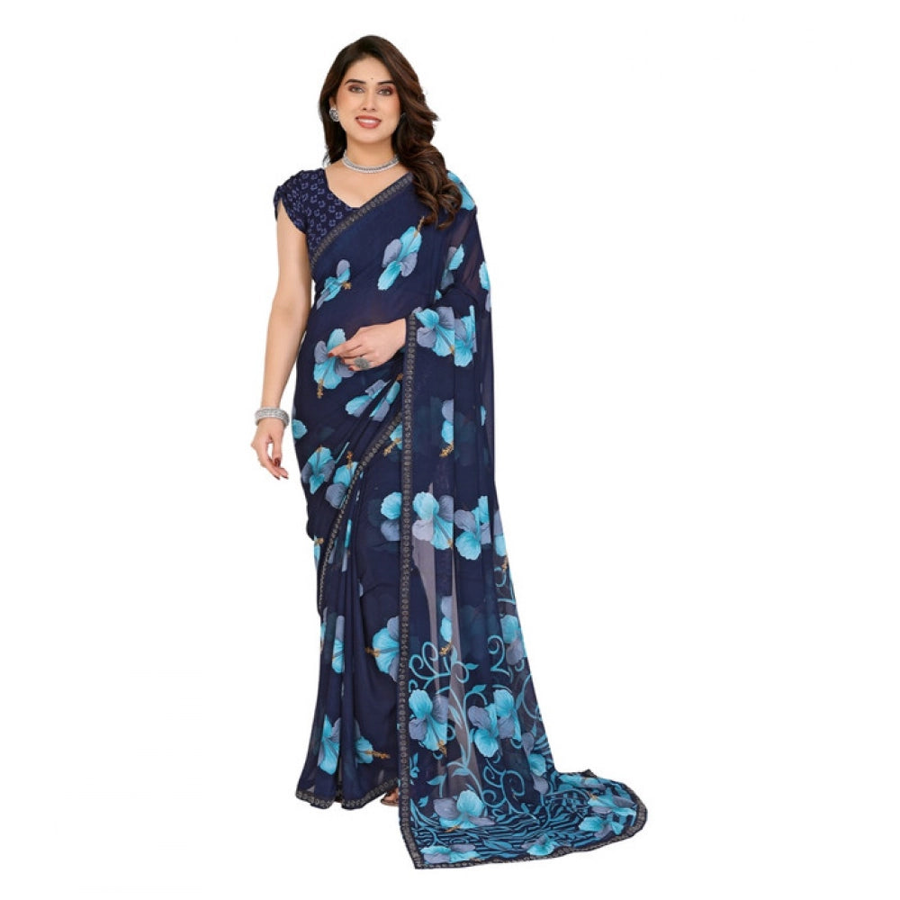 Unique Women's Georgette Printed Saree With Blouse Piece