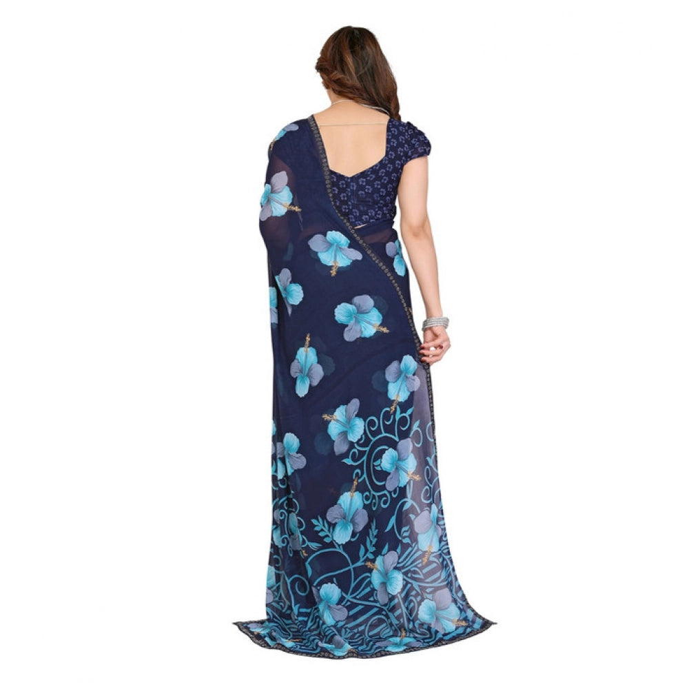Unique Women's Georgette Printed Saree With Blouse Piece