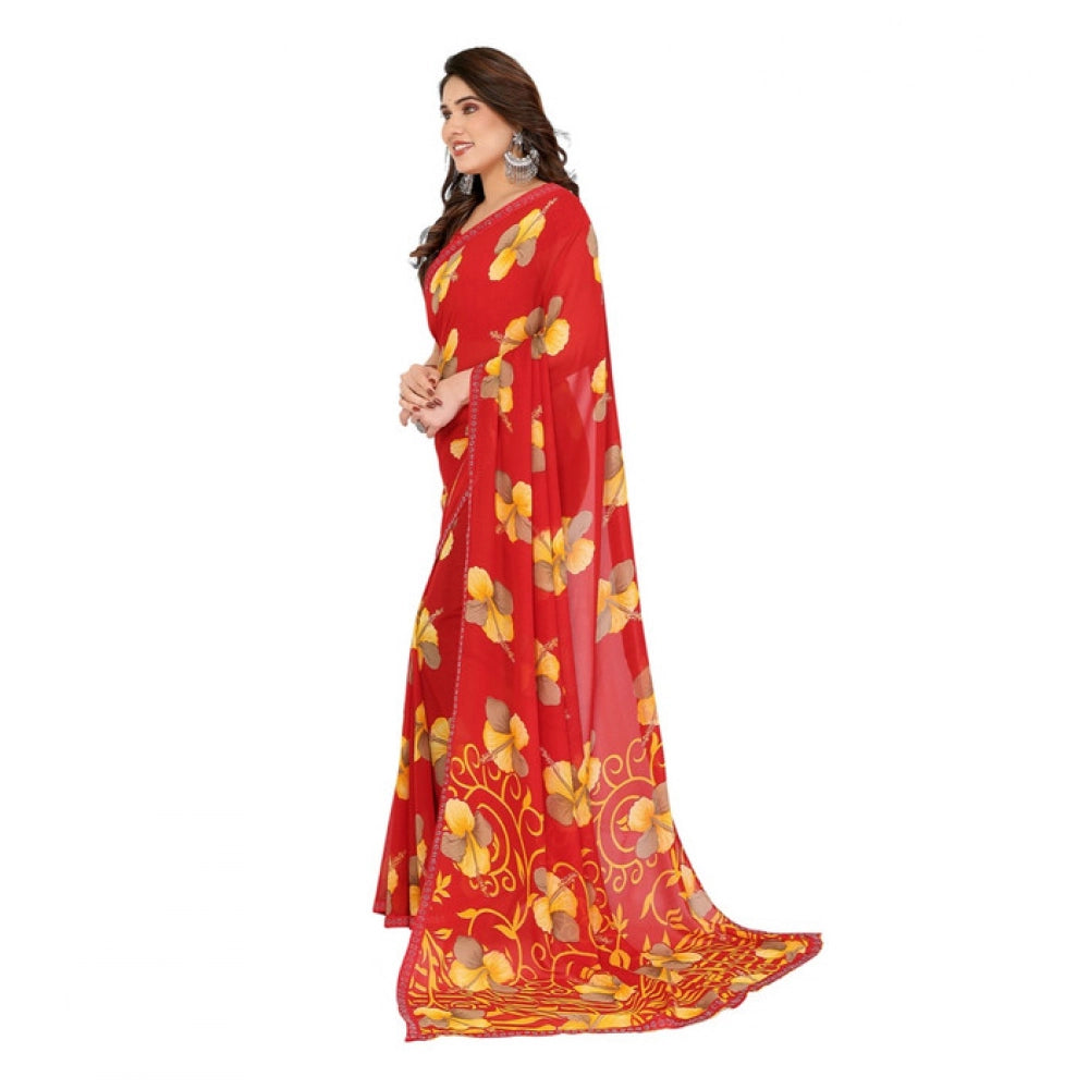 Unique Women's Georgette Printed Saree With Blouse Piece