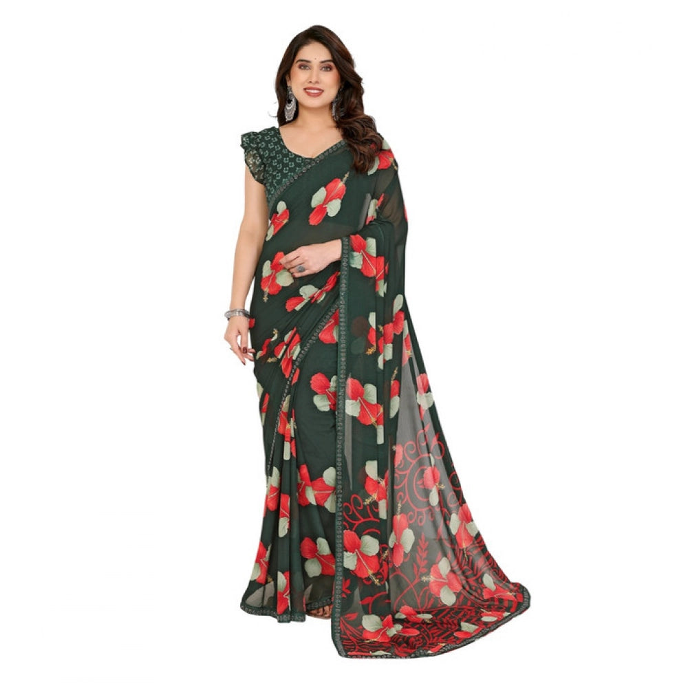 Unique Women's Georgette Printed Saree With Blouse Piece