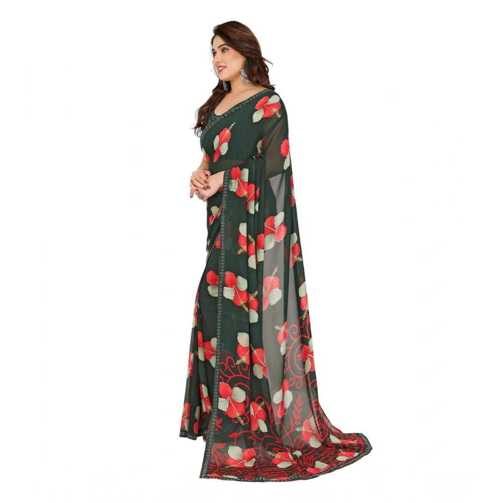 Unique Women's Georgette Printed Saree With Blouse Piece
