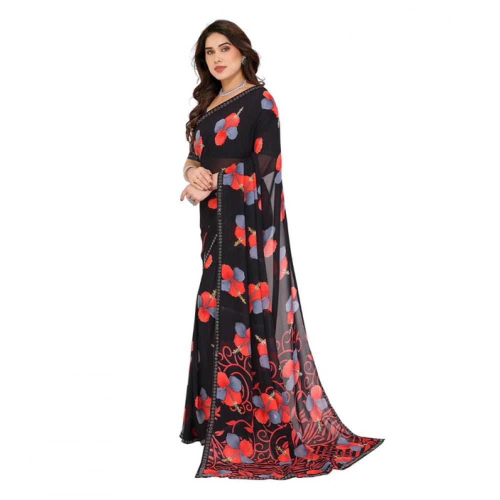 Unique Women's Georgette Printed Saree With Blouse Piece