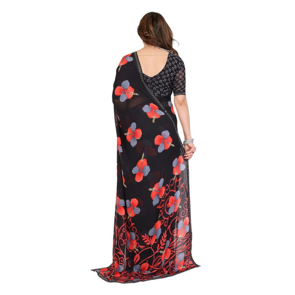 Unique Women's Georgette Printed Saree With Blouse Piece