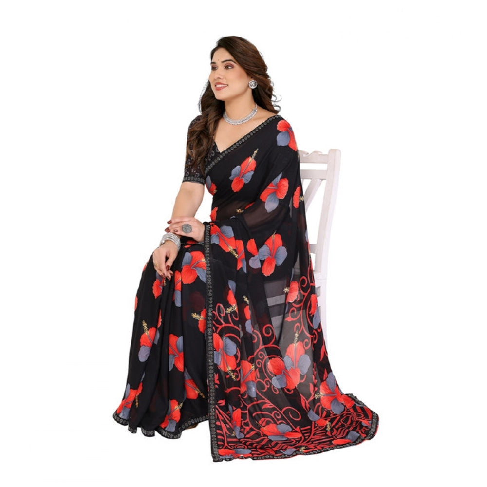 Unique Women's Georgette Printed Saree With Blouse Piece