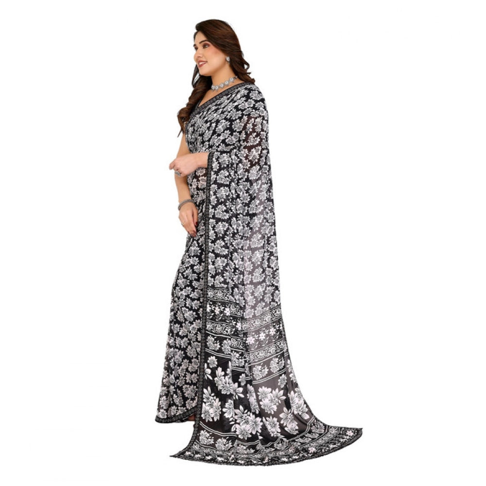 Unique Women's Georgette Printed Saree With Blouse Piece