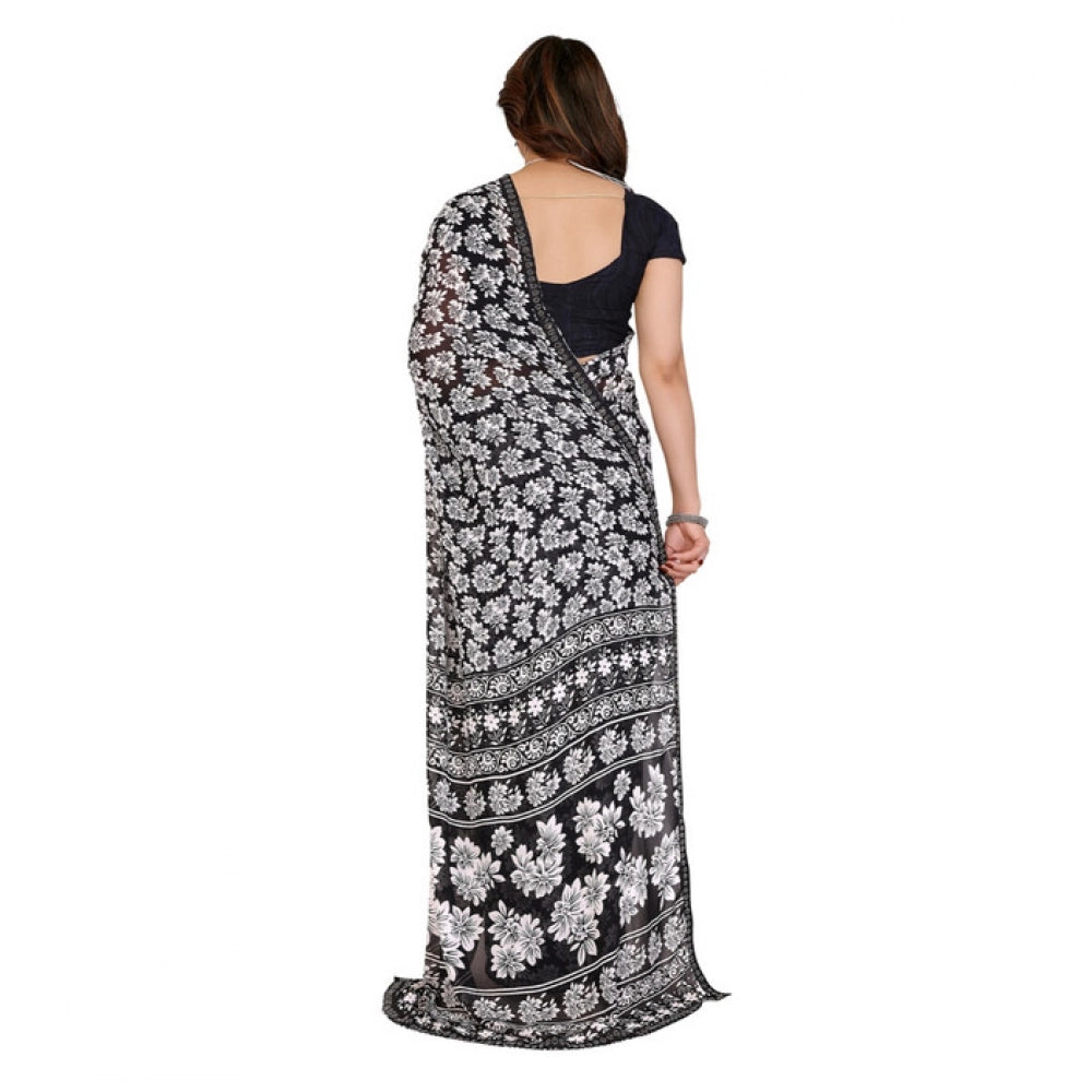 Unique Women's Georgette Printed Saree With Blouse Piece