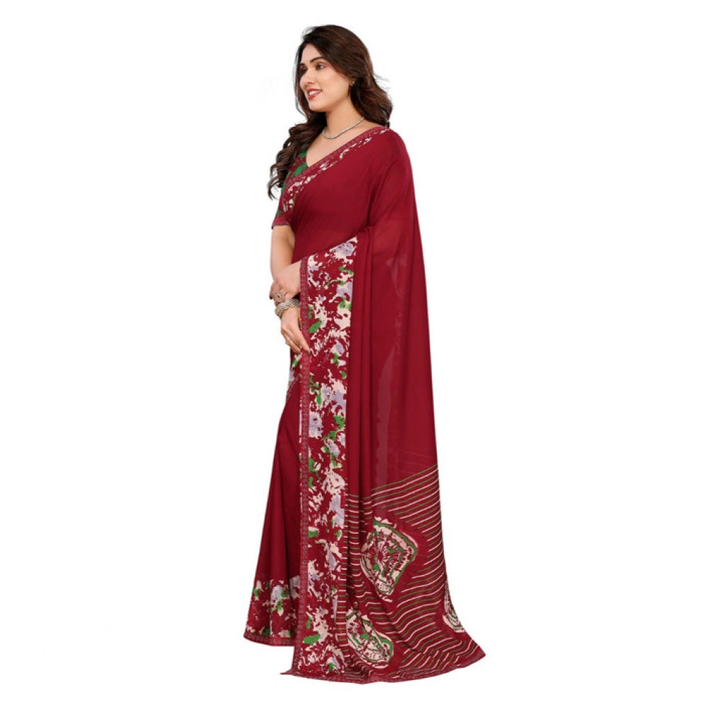 Unique Women's Georgette Printed Saree With Blouse Piece