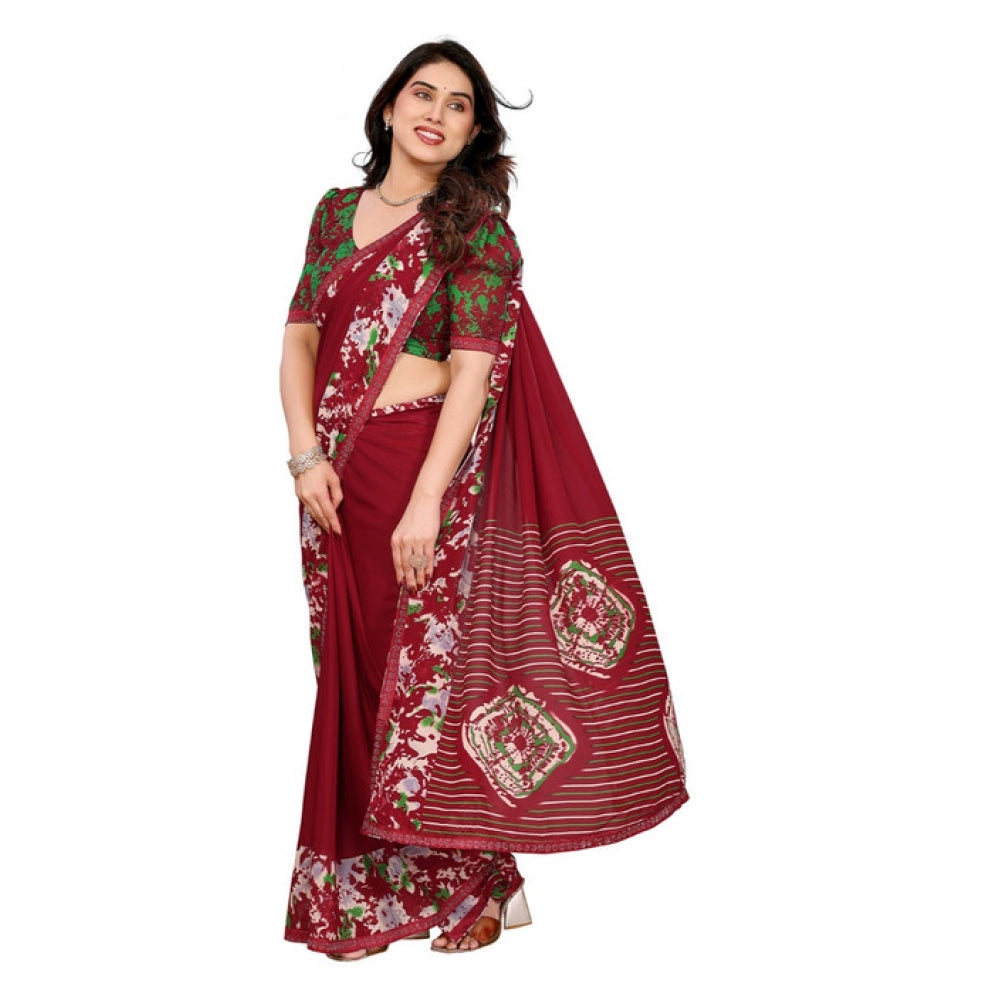 Unique Women's Georgette Printed Saree With Blouse Piece