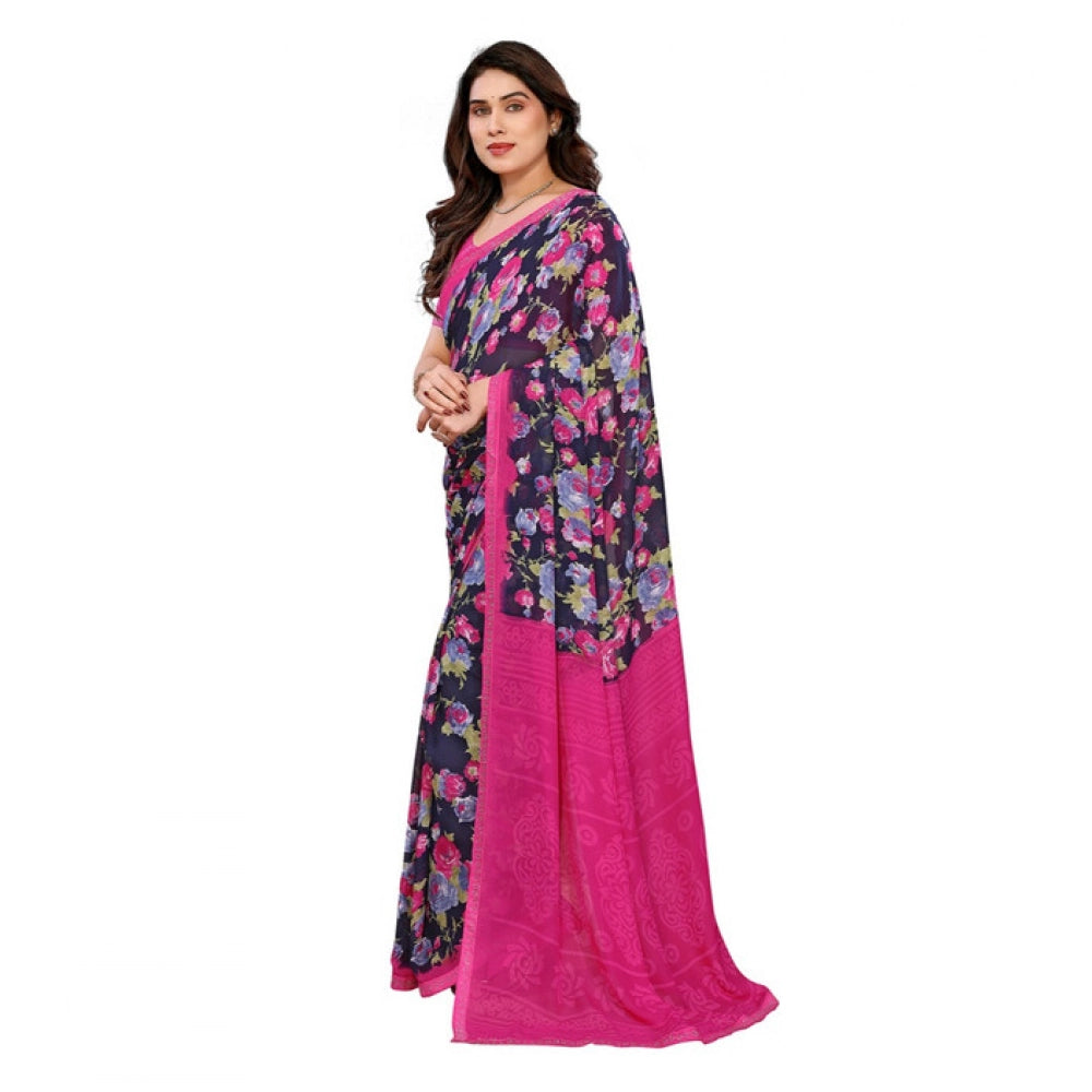 Unique Women's Georgette Printed Saree With Blouse Piece