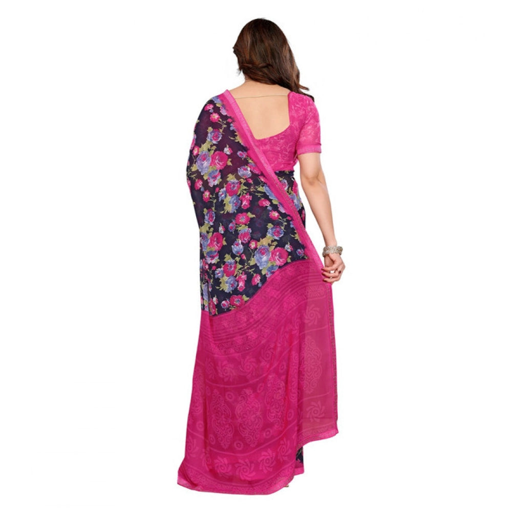 Unique Women's Georgette Printed Saree With Blouse Piece