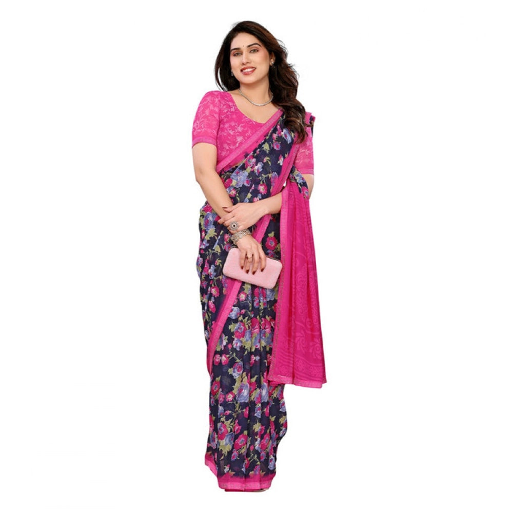 Unique Women's Georgette Printed Saree With Blouse Piece