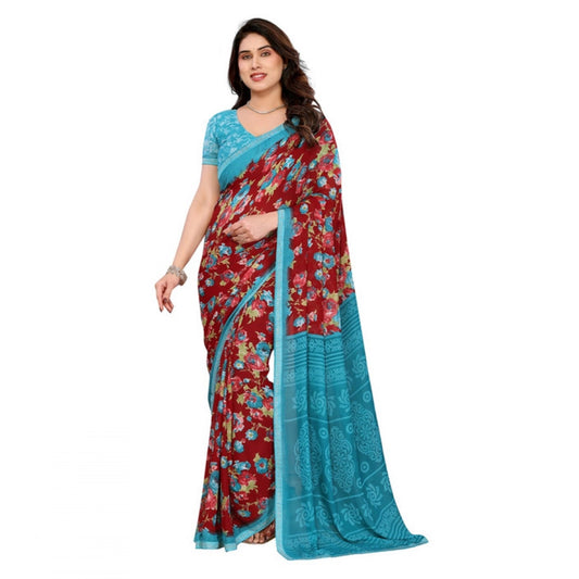 Unique Women's Georgette Printed Saree With Blouse Piece