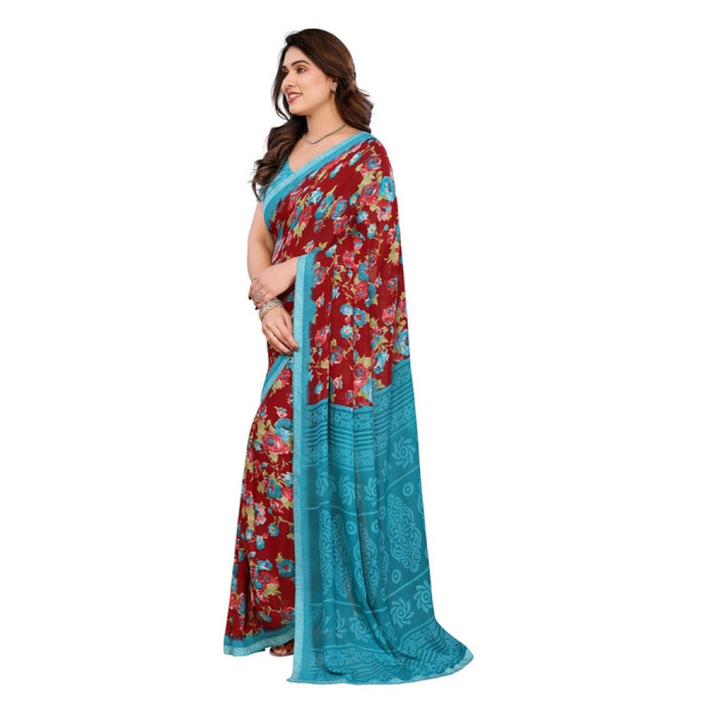 Unique Women's Georgette Printed Saree With Blouse Piece