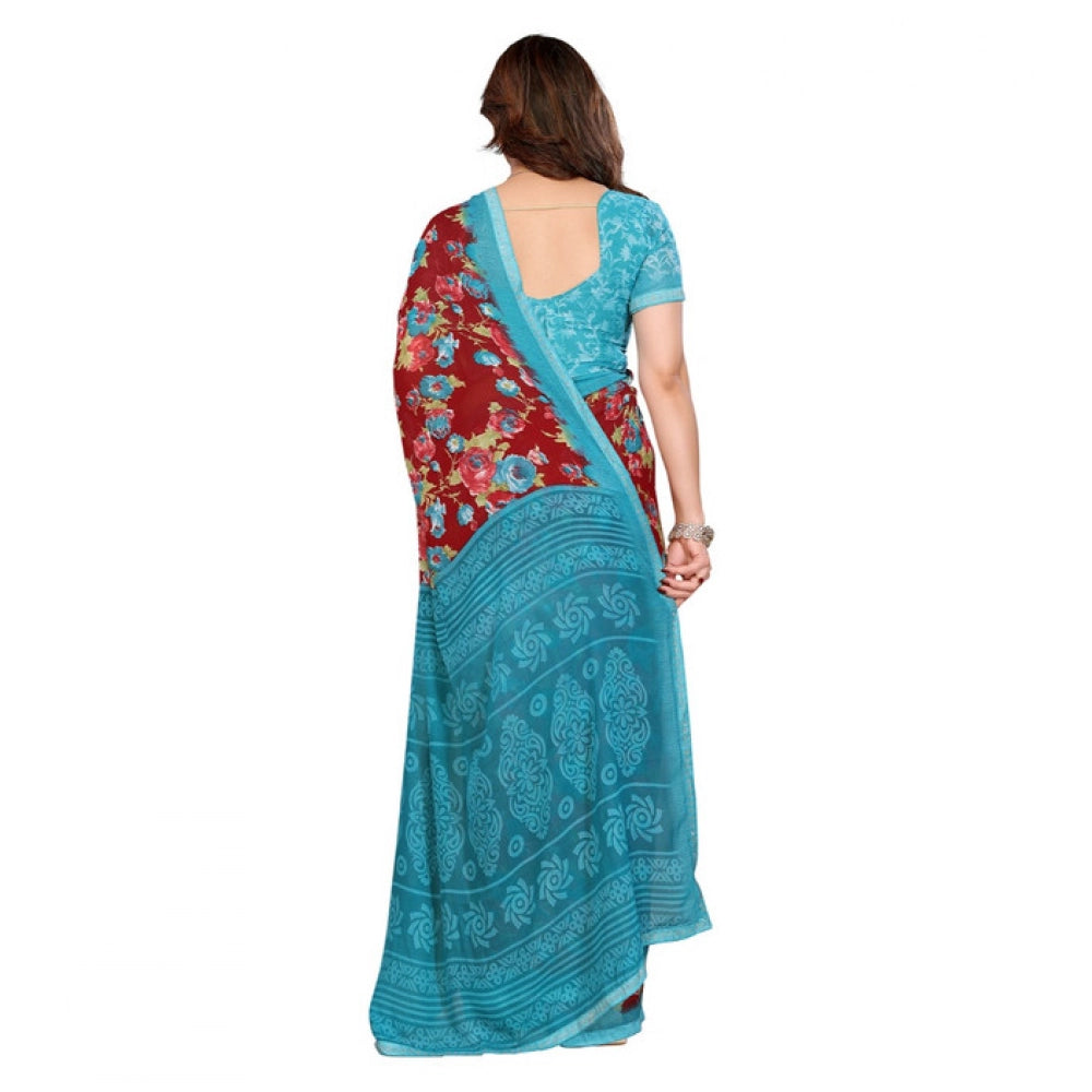 Unique Women's Georgette Printed Saree With Blouse Piece