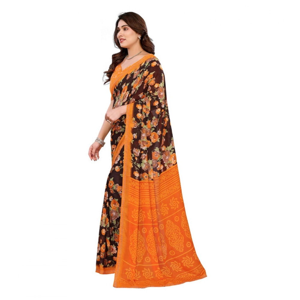 Unique Women's Georgette Printed Saree With Blouse Piece