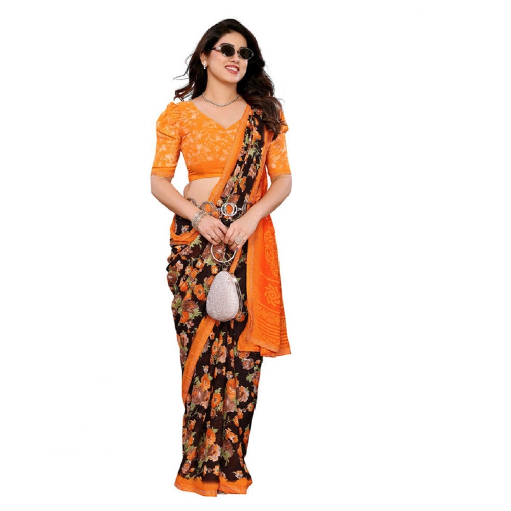 Unique Women's Georgette Printed Saree With Blouse Piece