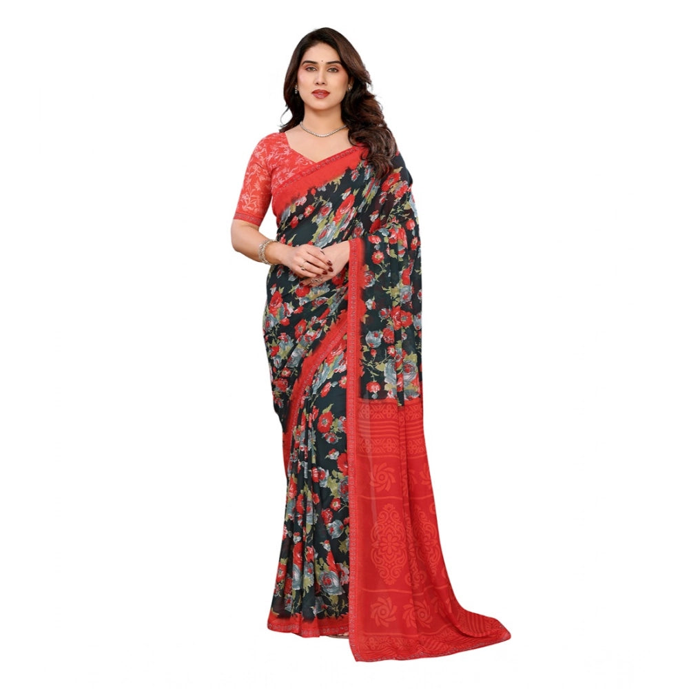 Classic Women's Georgette Printed Saree With Blouse Piece