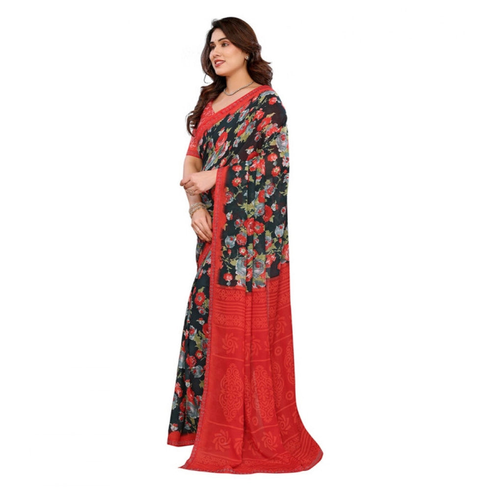 Classic Women's Georgette Printed Saree With Blouse Piece