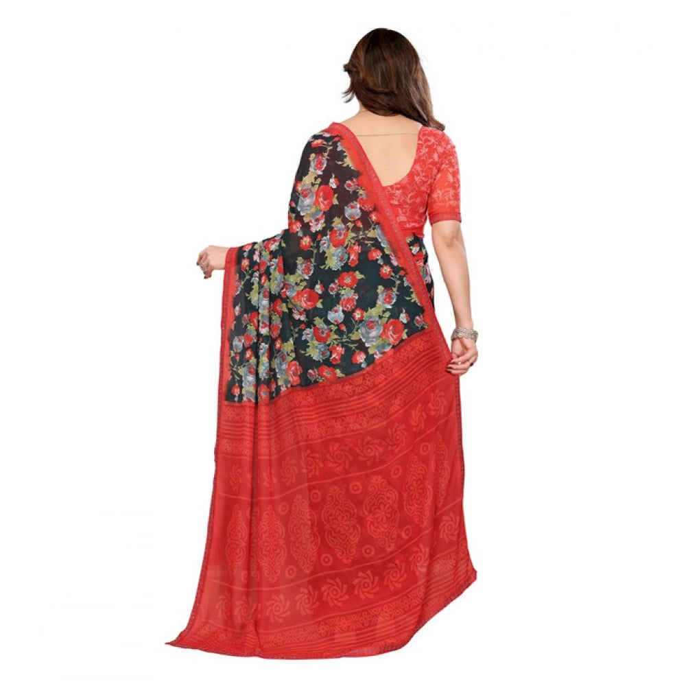 Classic Women's Georgette Printed Saree With Blouse Piece
