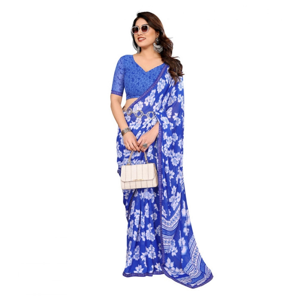 Classic Women's Georgette Printed Saree With Blouse Piece