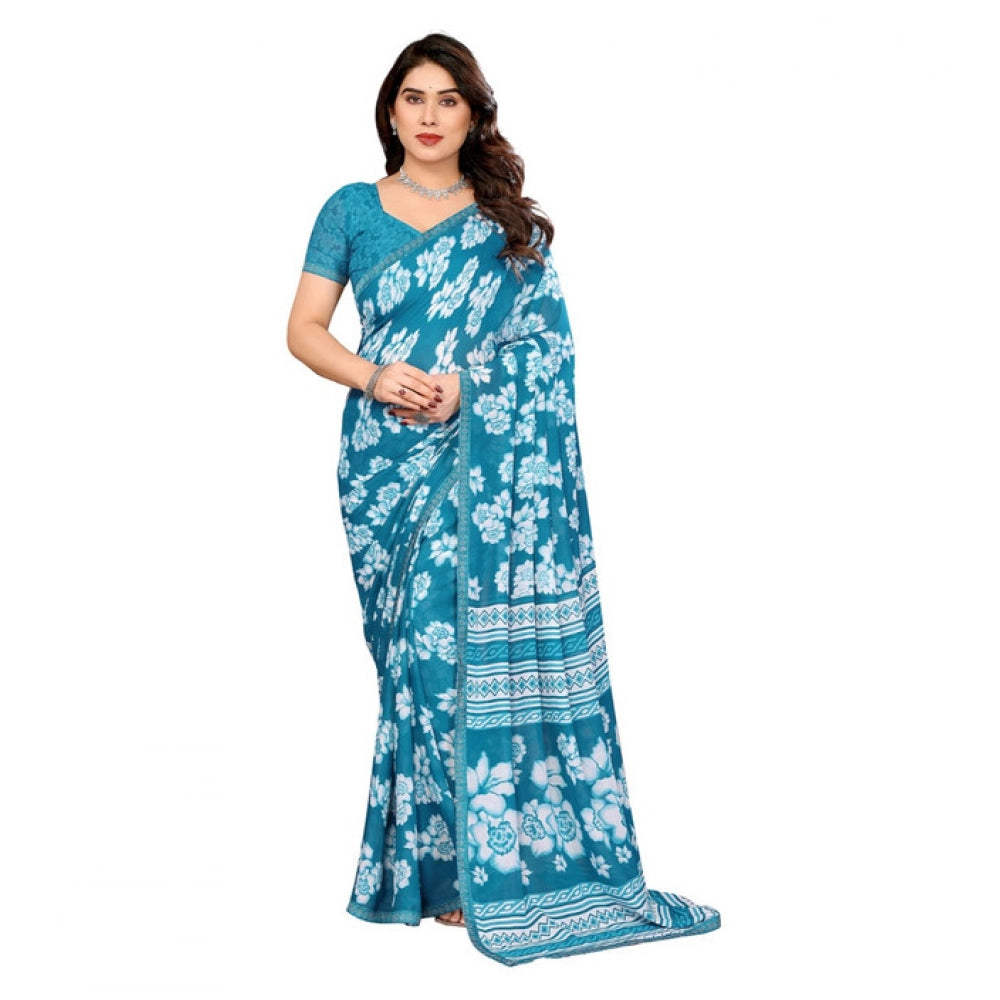 Classic Women's Georgette Printed Saree With Blouse Piece