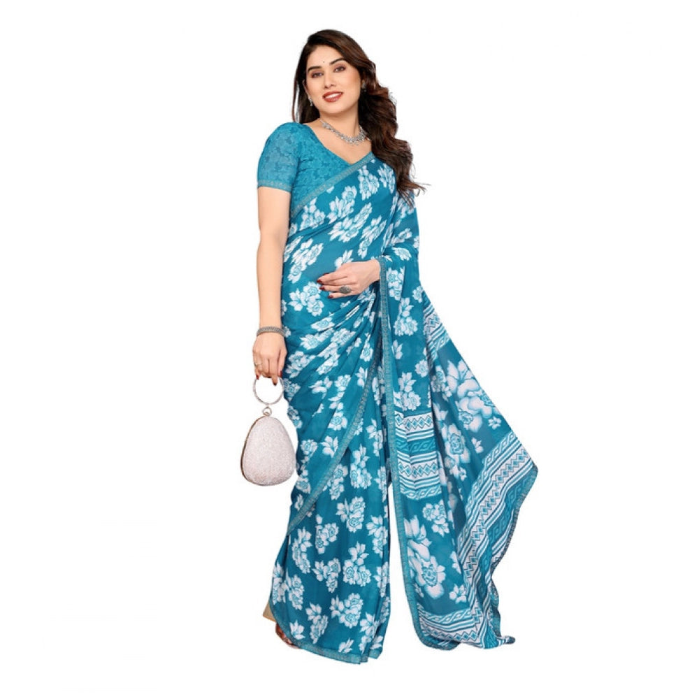 Classic Women's Georgette Printed Saree With Blouse Piece
