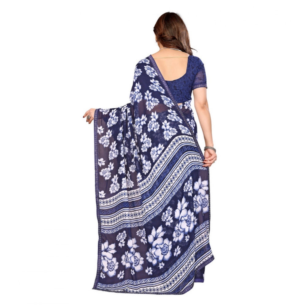 Classic Women's Georgette Printed Saree With Blouse Piece