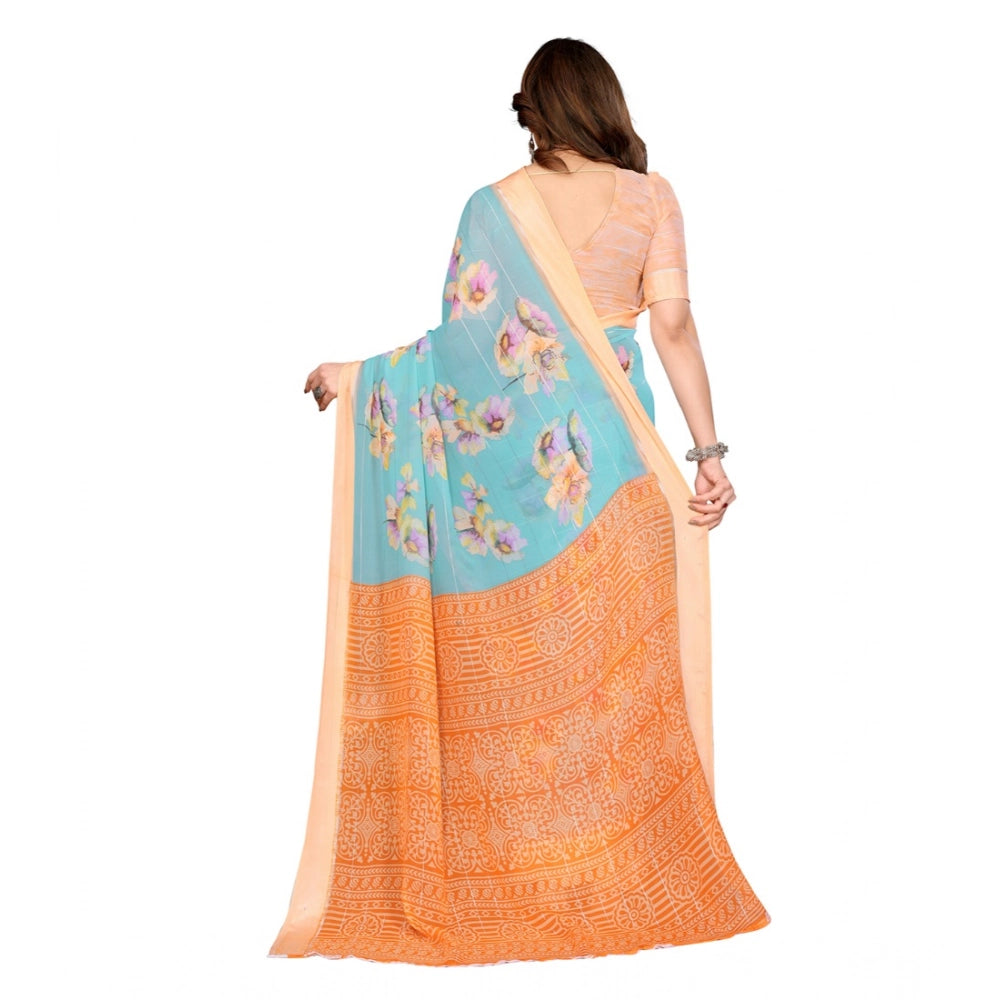 Twinkling Women's Georgette Printed Saree With Blouse Piece