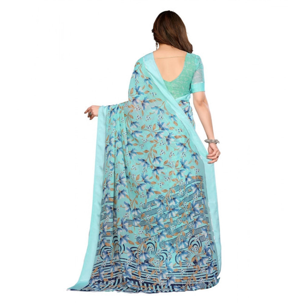Twinkling Women's Georgette Printed Saree With Blouse Piece