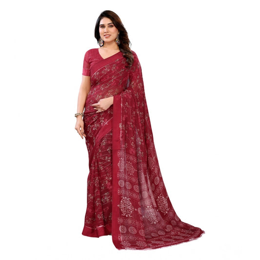 Traditional Women's Georgette Printed Saree With Blouse Piece