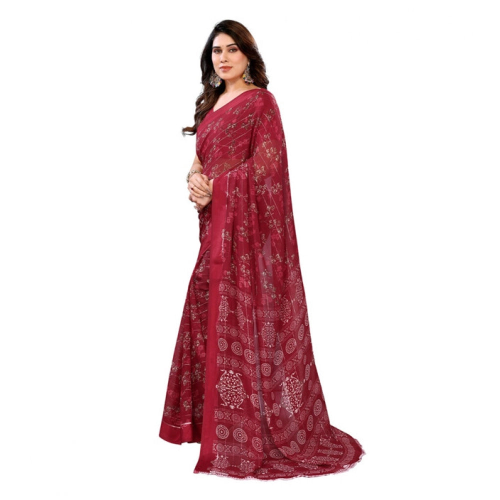 Traditional Women's Georgette Printed Saree With Blouse Piece