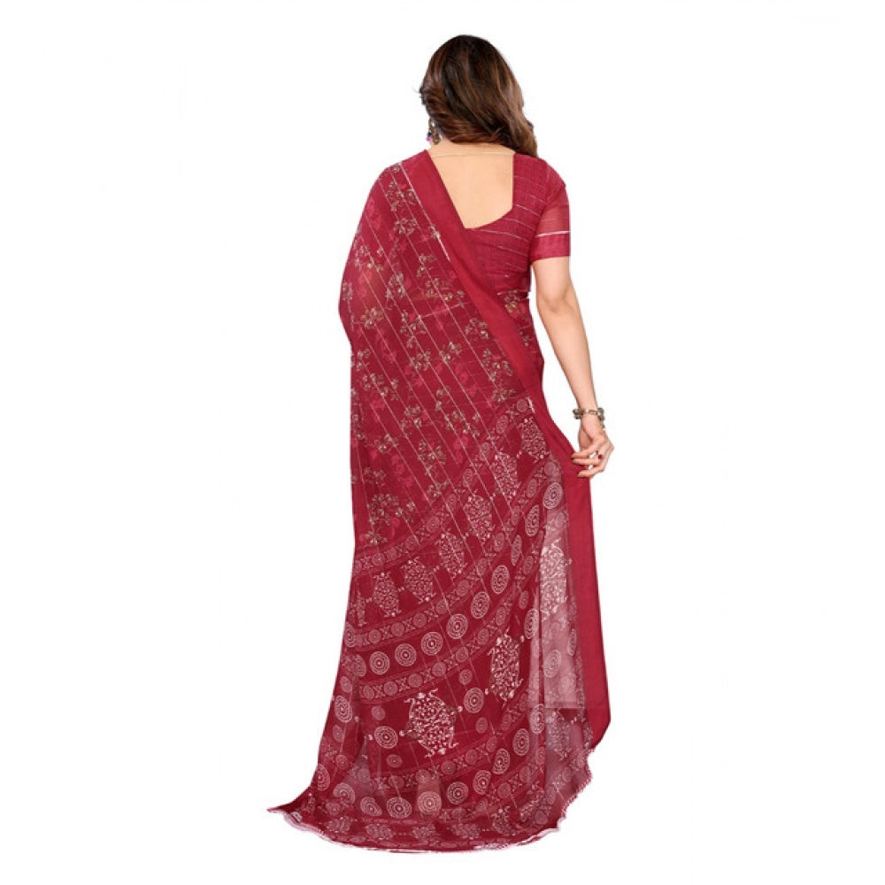 Traditional Women's Georgette Printed Saree With Blouse Piece