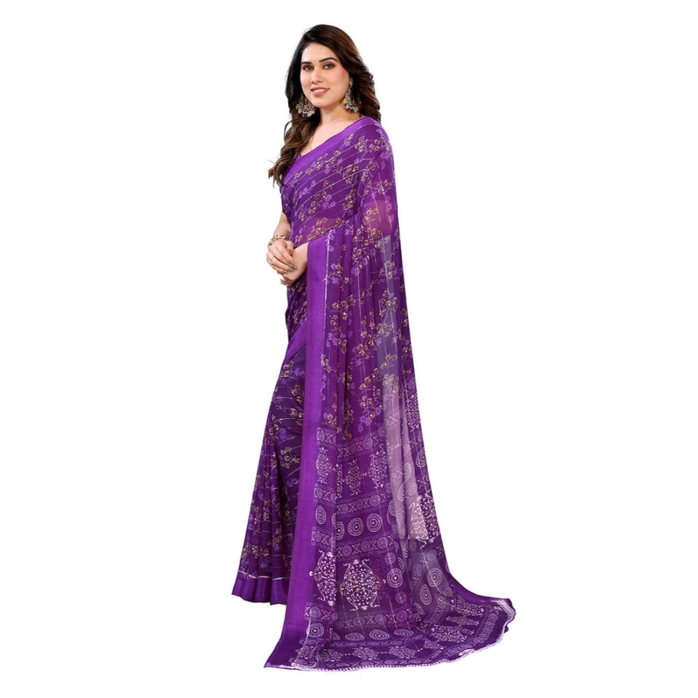 Traditional Women's Georgette Printed Saree With Blouse Piece