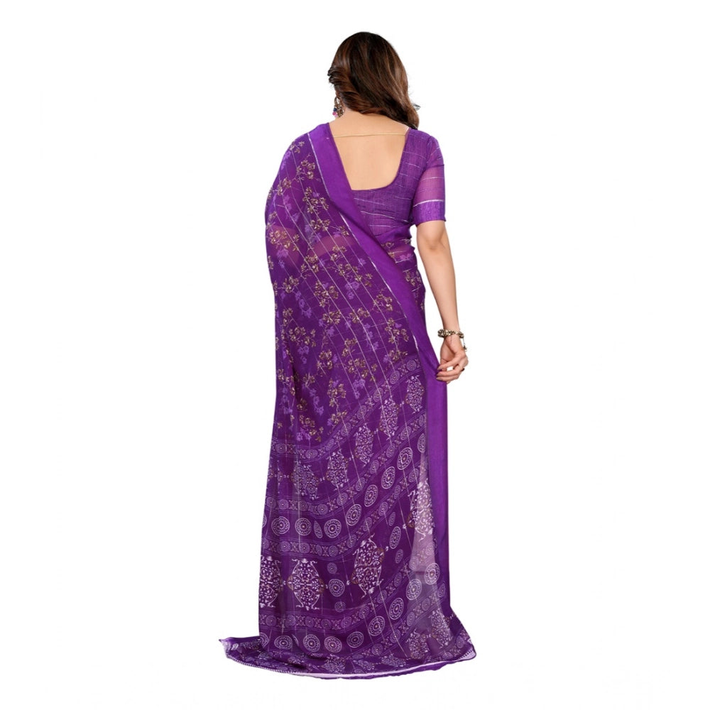 Traditional Women's Georgette Printed Saree With Blouse Piece