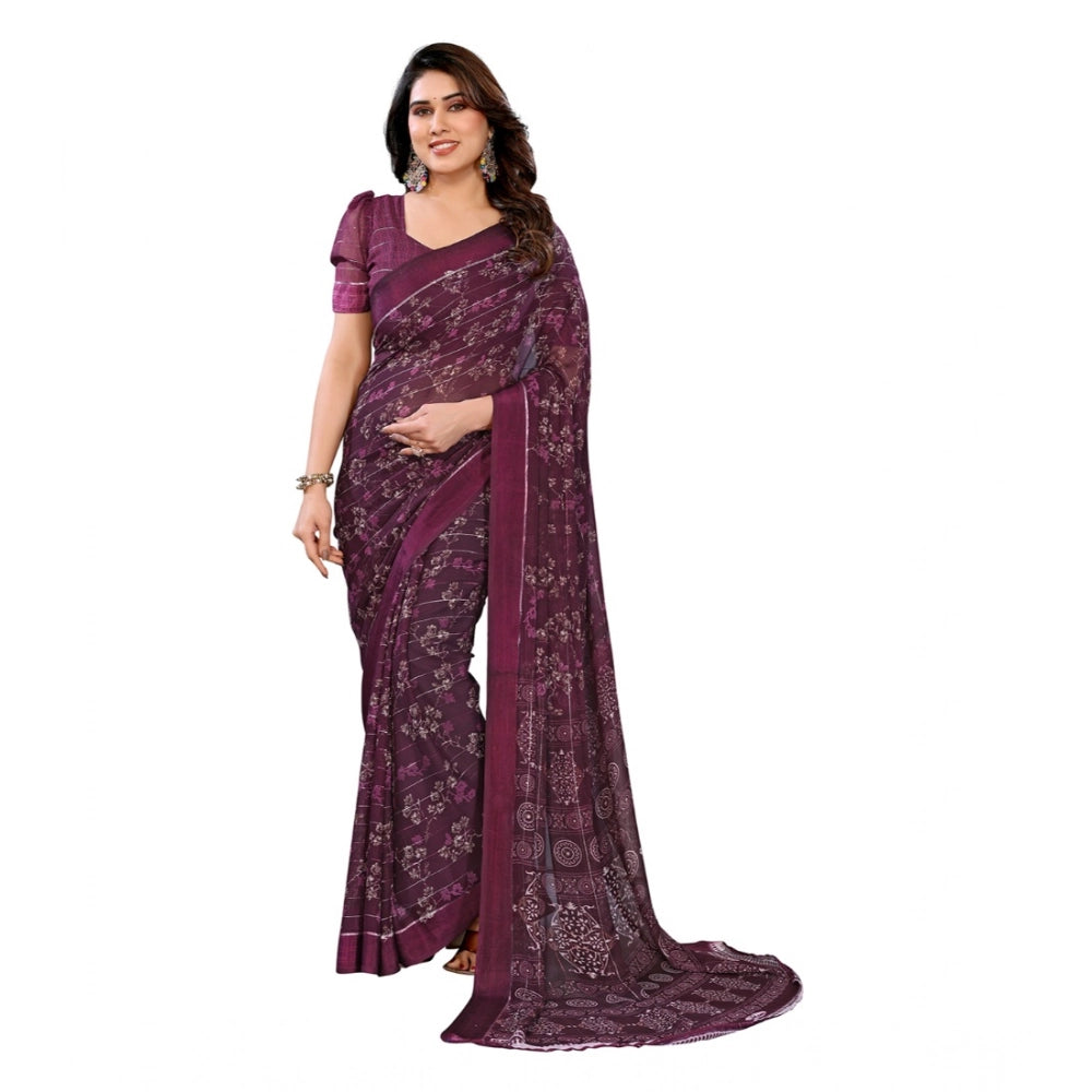 Traditional Women's Georgette Printed Saree With Blouse Piece