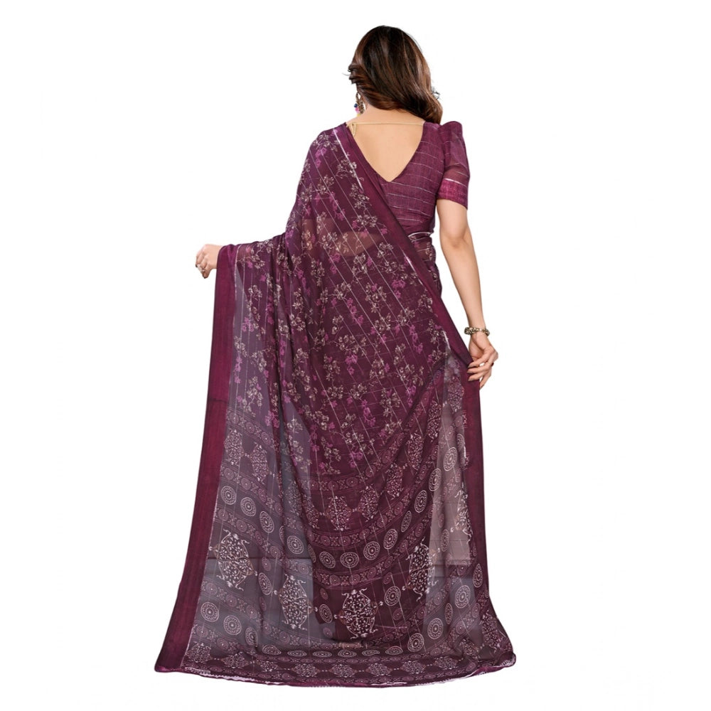 Traditional Women's Georgette Printed Saree With Blouse Piece