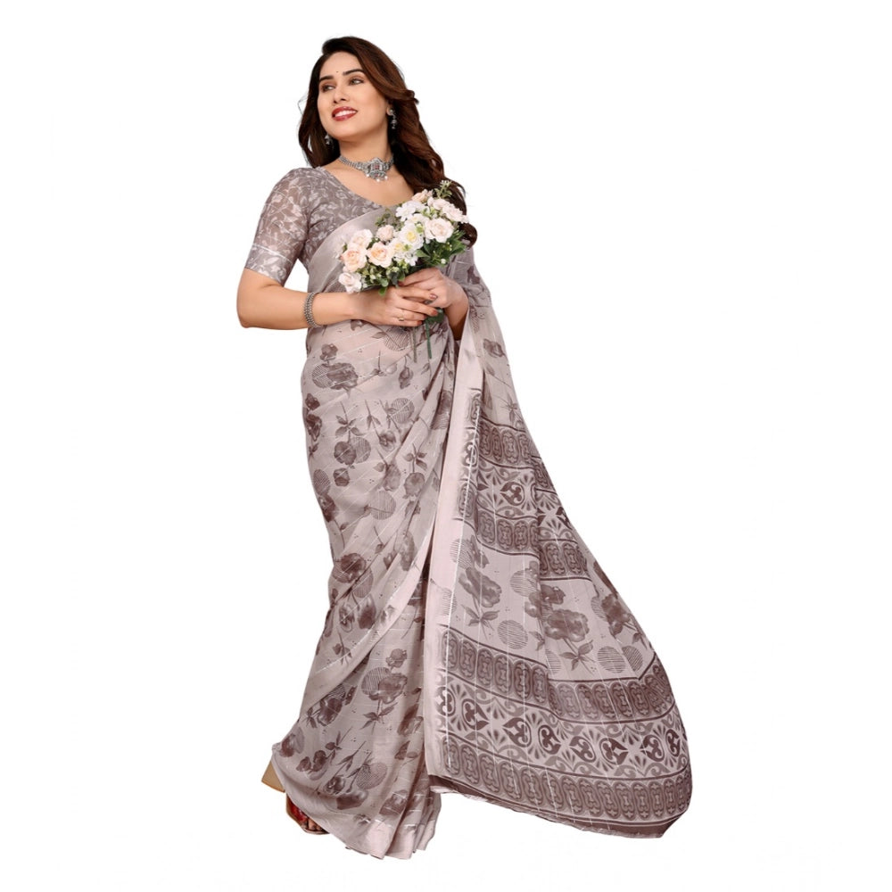 Traditional Women's Georgette Printed Saree With Blouse Piece