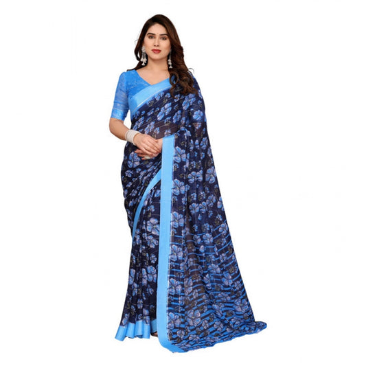 Traditional Women's Georgette Printed Saree With Blouse Piece