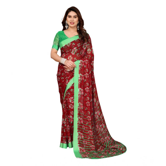 Traditional Women's Georgette Printed Saree With Blouse Piece