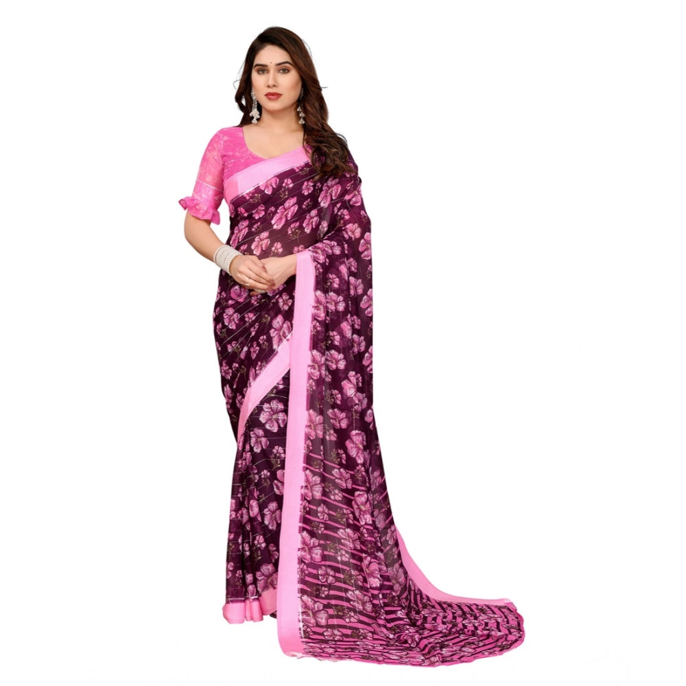 Traditional Women's Georgette Printed Saree With Blouse Piece