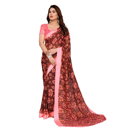 Delicate Women's Georgette Printed Saree With Blouse Piece
